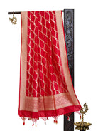Red Jaal Katan Silk Handloom Banarasi Dupatta - Sacred Weaves