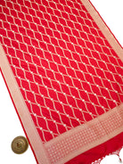 Red Jaal Katan Silk Handloom Banarasi Dupatta - Sacred Weaves
