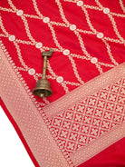 Red Jaal Katan Silk Handloom Banarasi Dupatta - Sacred Weaves