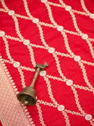 Red Jaal Katan Silk Handloom Banarasi Dupatta - Sacred Weaves