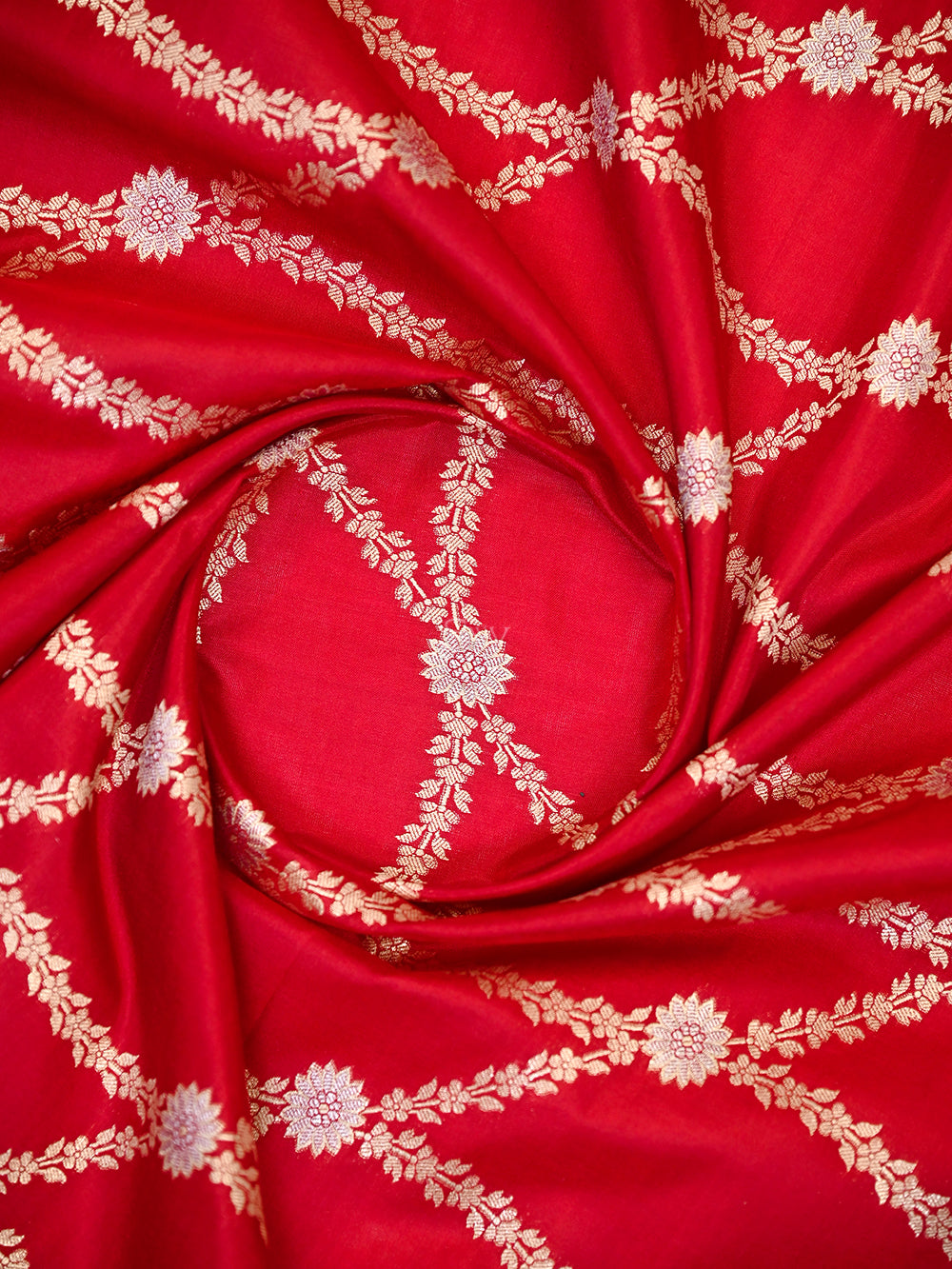 Red Jaal Katan Silk Handloom Banarasi Dupatta - Sacred Weaves