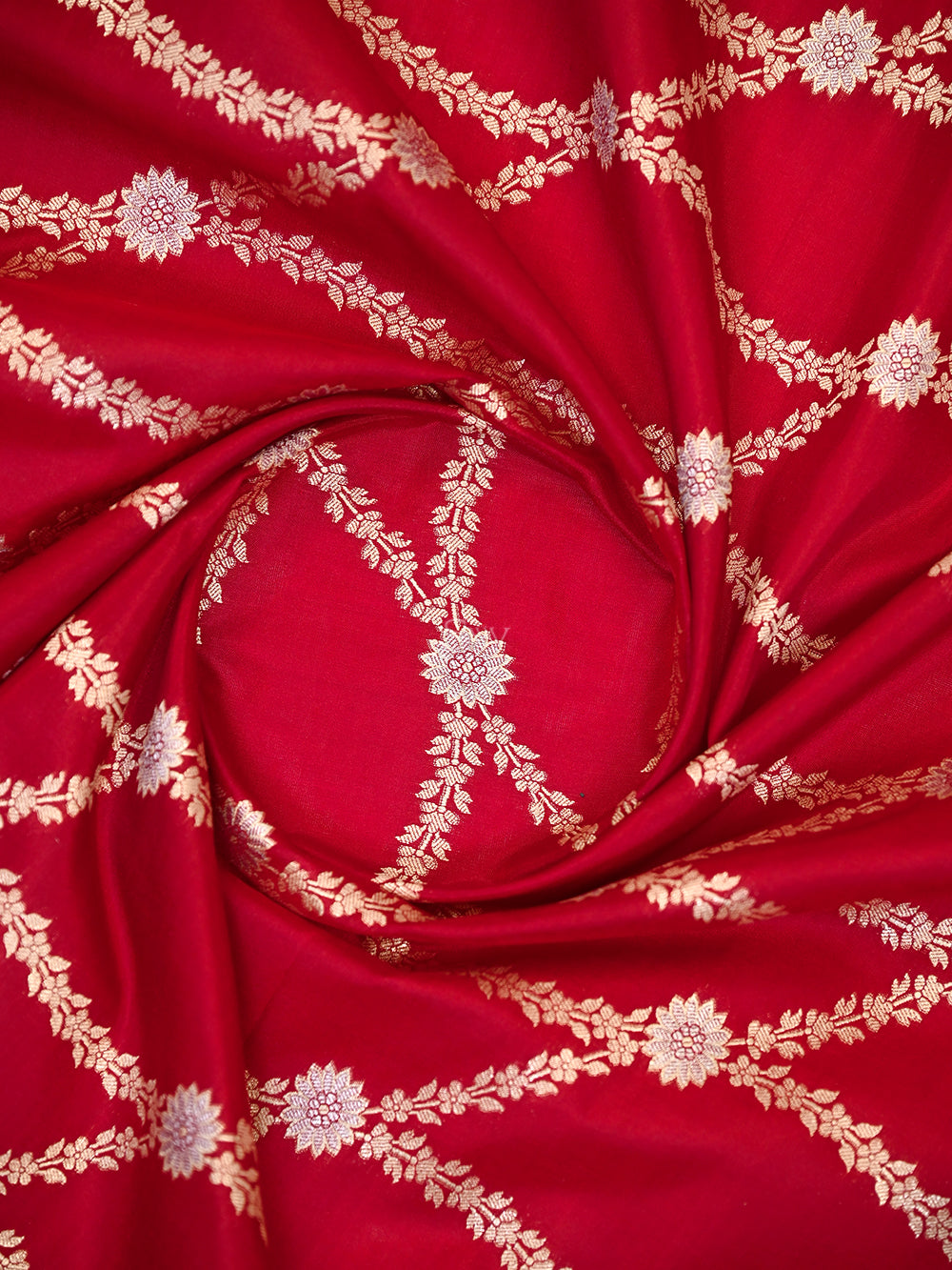 Dark Red Jaal Katan Silk Handloom Banarasi Dupatta - Sacred Weaves