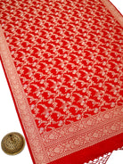 Red Jaal Katan Silk Handloom Banarasi Dupatta - Sacred Weaves