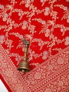 Red Jaal Katan Silk Handloom Banarasi Dupatta - Sacred Weaves