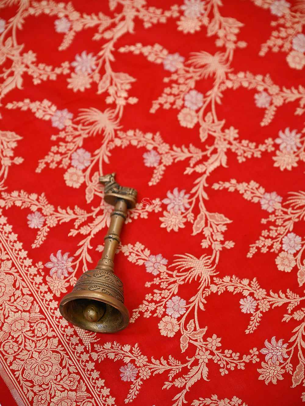 Red Jaal Katan Silk Handloom Banarasi Dupatta - Sacred Weaves
