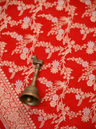Red Jaal Katan Silk Handloom Banarasi Dupatta - Sacred Weaves