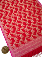 Red Jaal Katan Silk Handloom Banarasi Dupatta - Sacred Weaves
