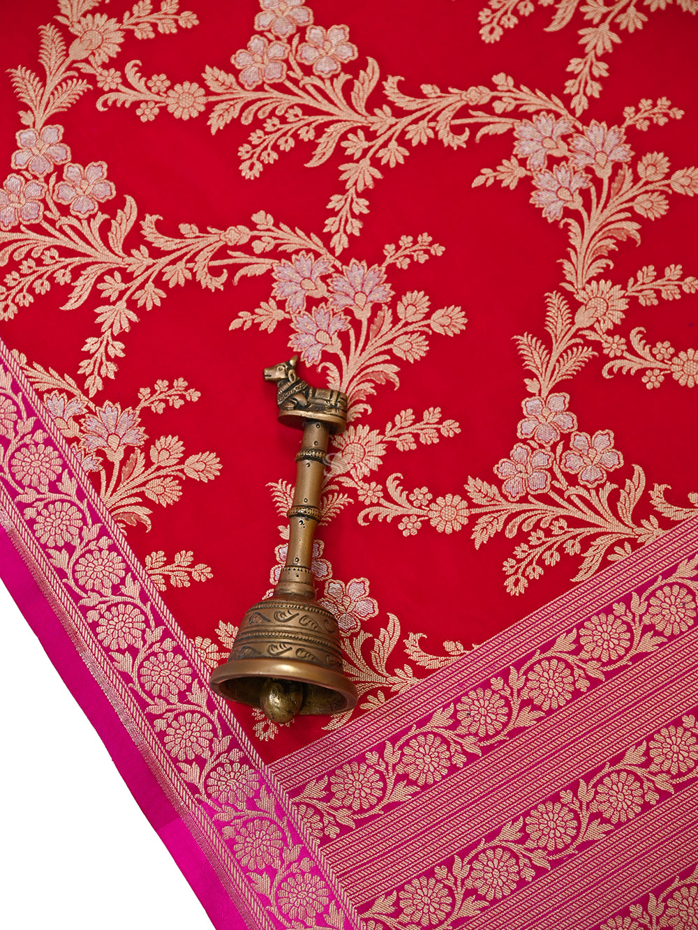 Red Jaal Katan Silk Handloom Banarasi Dupatta - Sacred Weaves