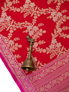 Red Jaal Katan Silk Handloom Banarasi Dupatta - Sacred Weaves