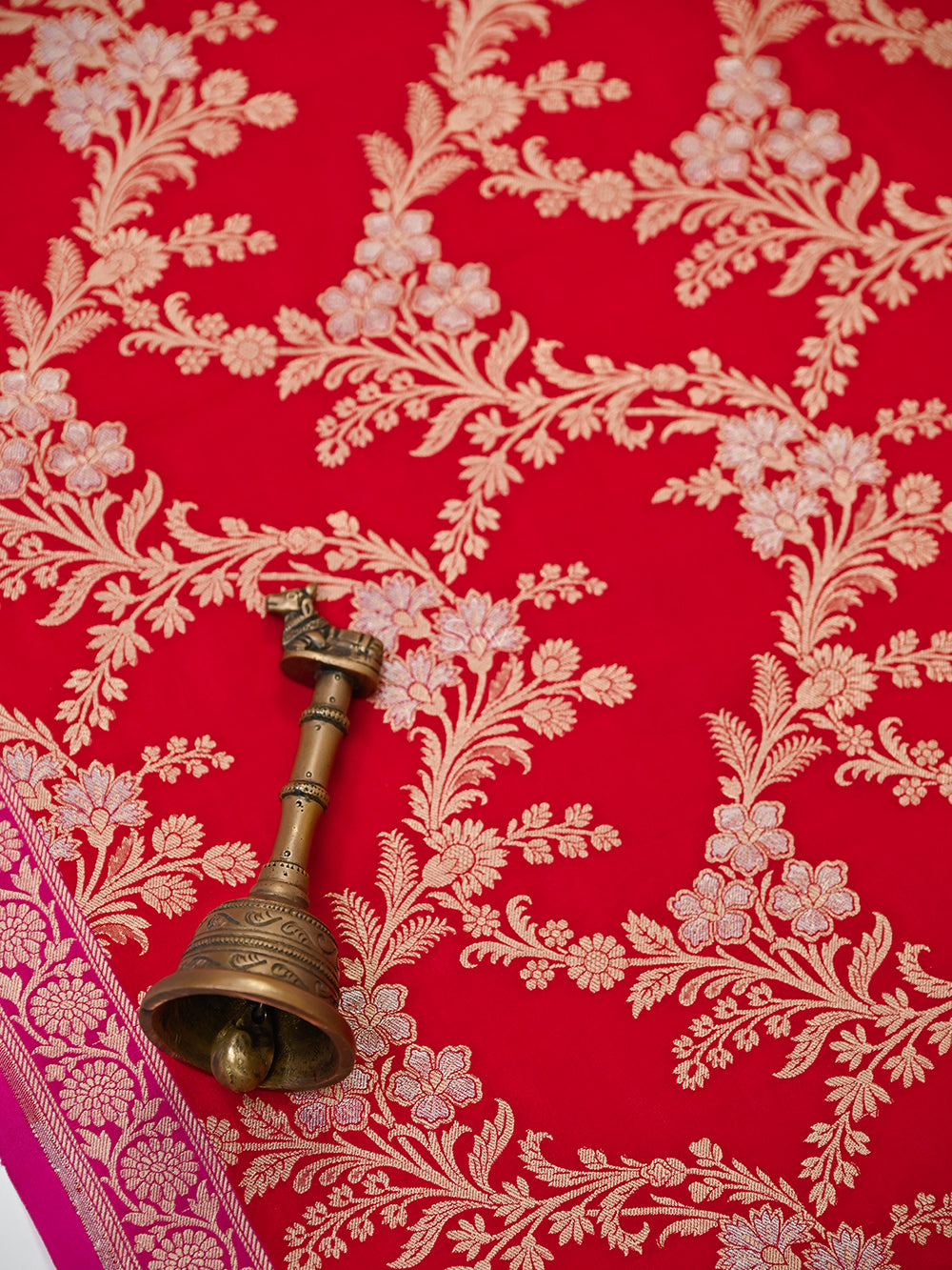 Red Jaal Katan Silk Handloom Banarasi Dupatta - Sacred Weaves