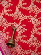 Red Jaal Katan Silk Handloom Banarasi Dupatta - Sacred Weaves