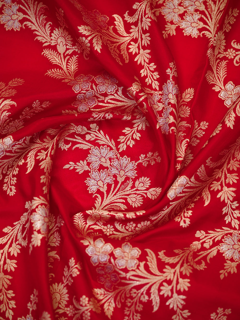 Red Jaal Katan Silk Handloom Banarasi Dupatta - Sacred Weaves