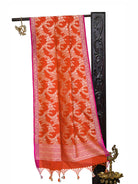 Orange Jaal Katan Silk Handloom Banarasi Dupatta - Sacred Weaves