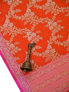 Orange Jaal Katan Silk Handloom Banarasi Dupatta - Sacred Weaves