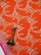 Orange Jaal Katan Silk Handloom Banarasi Dupatta - Sacred Weaves
