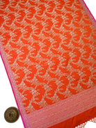 Orange Jaal Katan Silk Handloom Banarasi Dupatta - Sacred Weaves