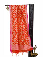 Orange Jaal Katan Silk Handloom Banarasi Dupatta - Sacred Weaves