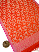 Orange Jaal Katan Silk Handloom Banarasi Dupatta - Sacred Weaves