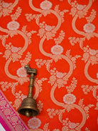 Orange Jaal Katan Silk Handloom Banarasi Dupatta - Sacred Weaves