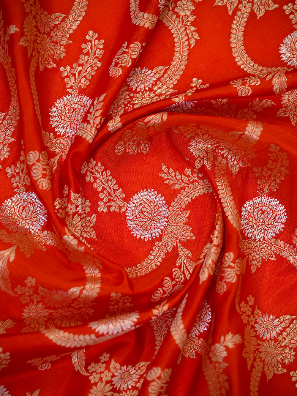Orange Jaal Katan Silk Handloom Banarasi Dupatta - Sacred Weaves