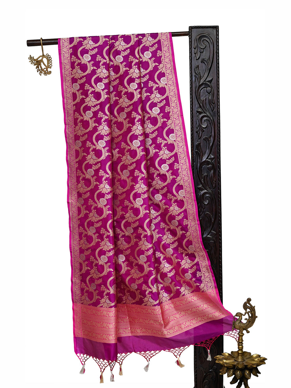 Magenta Jaal Katan Silk Handloom Banarasi Dupatta - Sacred Weaves