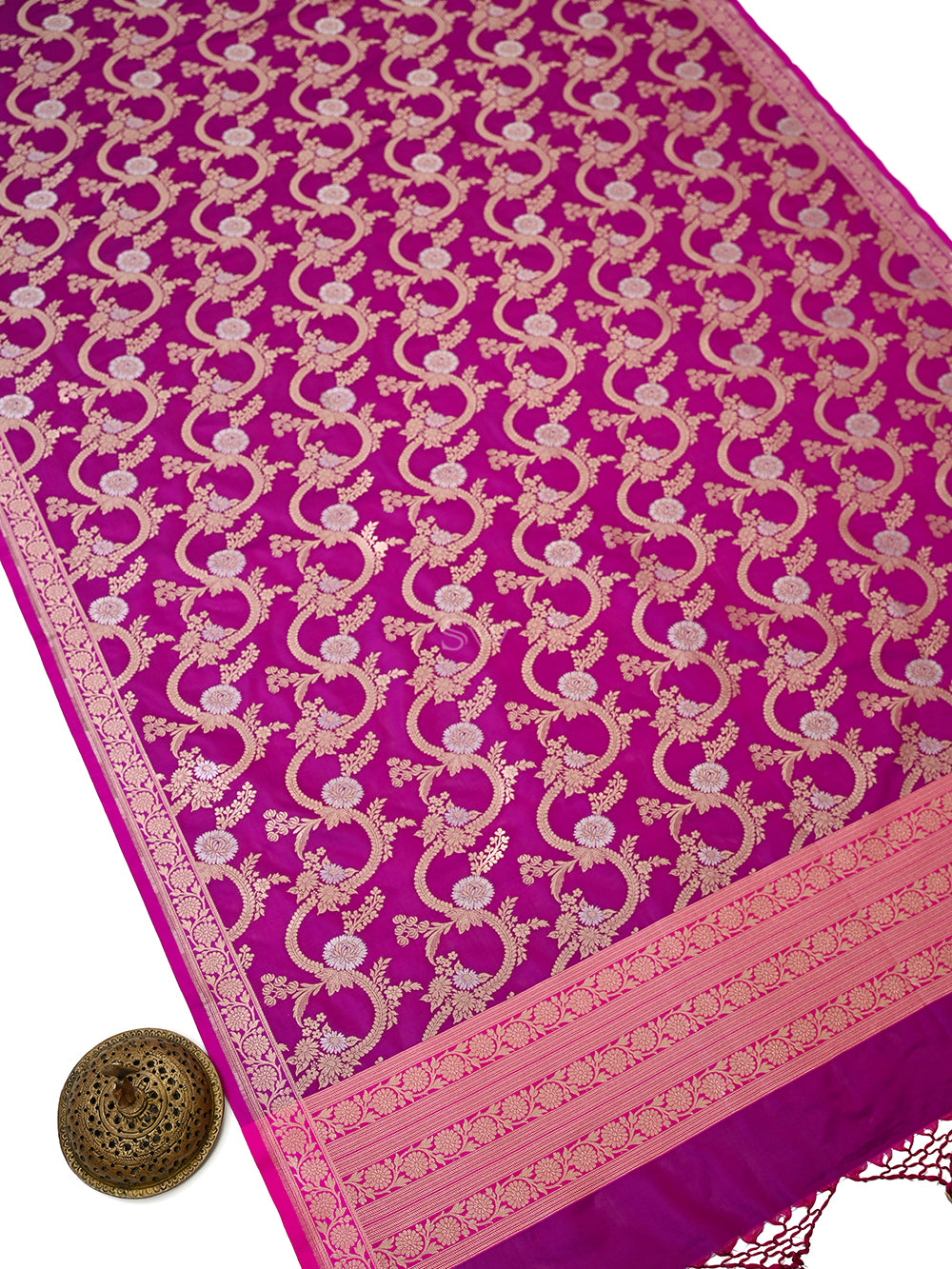 Magenta Jaal Katan Silk Handloom Banarasi Dupatta - Sacred Weaves