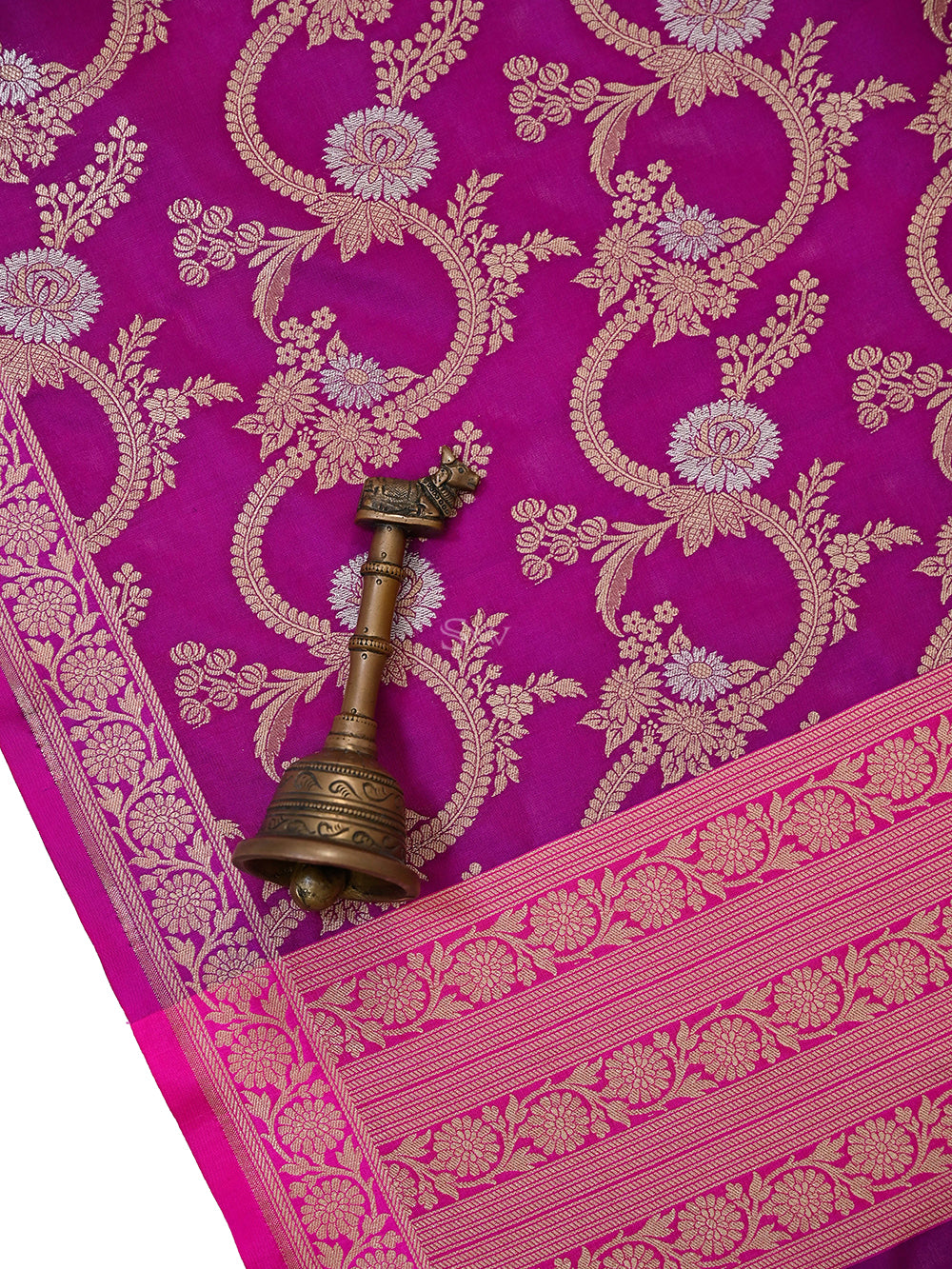 Magenta Jaal Katan Silk Handloom Banarasi Dupatta - Sacred Weaves