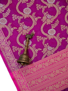 Magenta Jaal Katan Silk Handloom Banarasi Dupatta - Sacred Weaves