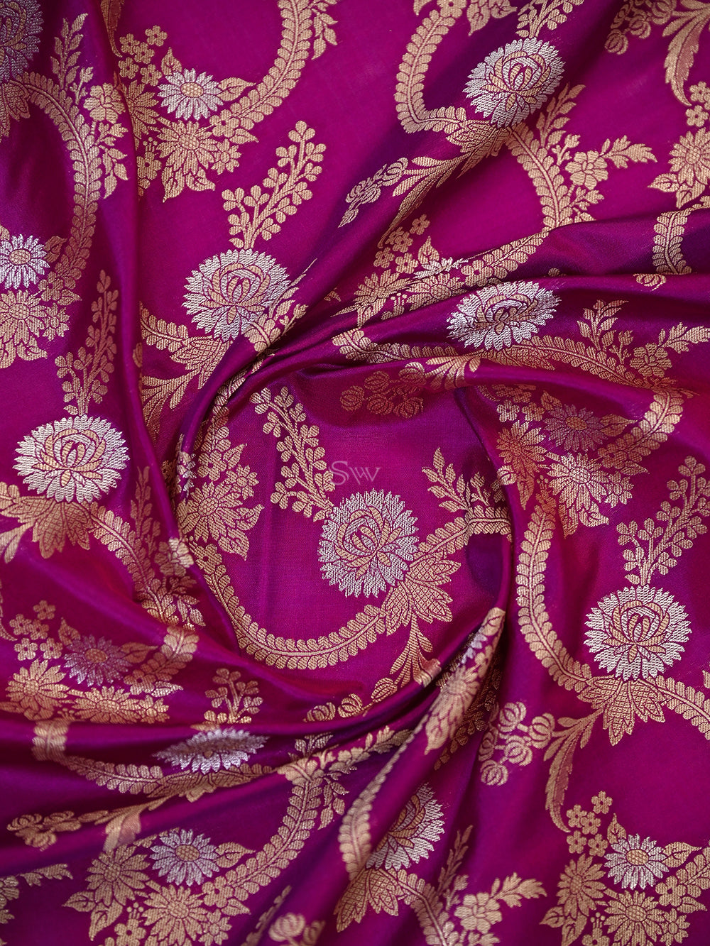 Magenta Jaal Katan Silk Handloom Banarasi Dupatta - Sacred Weaves