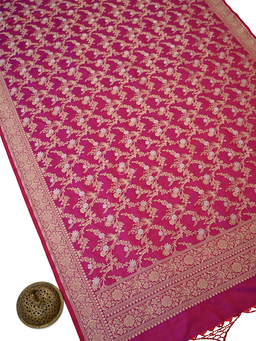 Magenta Jaal Katan Silk Handloom Banarasi Dupatta - Sacred Weaves