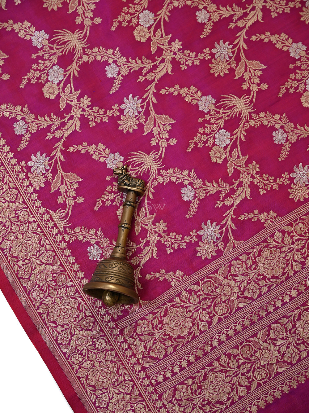Magenta Jaal Katan Silk Handloom Banarasi Dupatta - Sacred Weaves