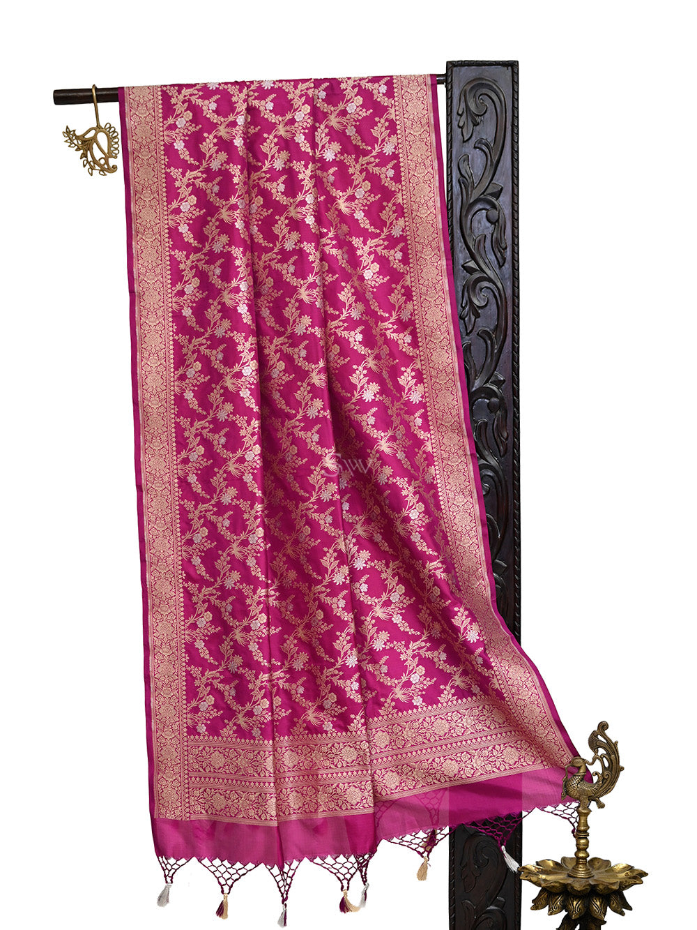 Magenta Jaal Katan Silk Handloom Banarasi Dupatta - Sacred Weaves