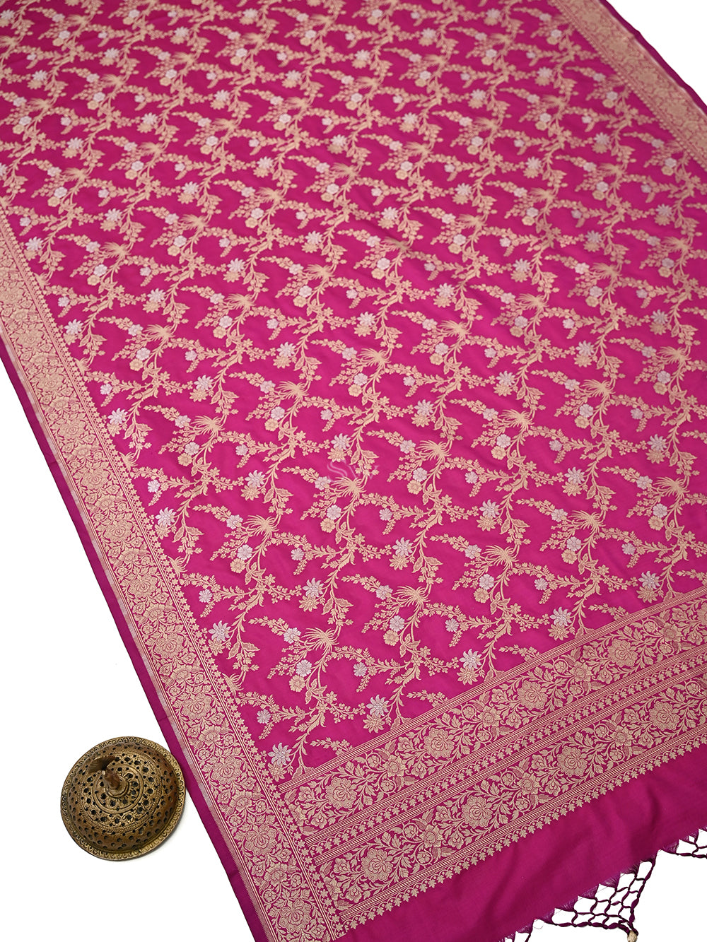 Magenta Jaal Katan Silk Handloom Banarasi Dupatta - Sacred Weaves
