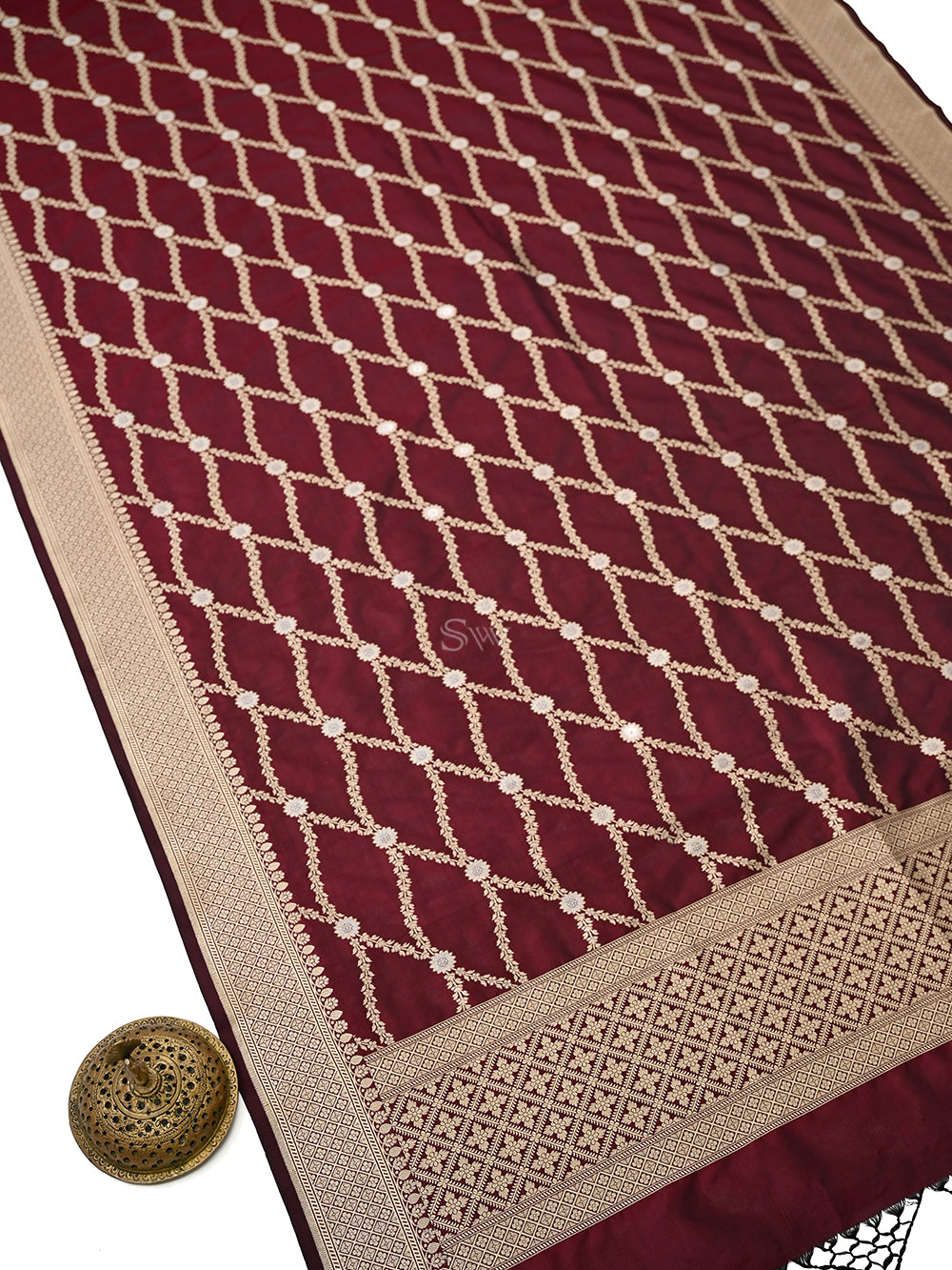 Wine Jaal Katan Silk Handloom Banarasi Dupatta - Sacred Weaves