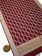 Wine Jaal Katan Silk Handloom Banarasi Dupatta - Sacred Weaves