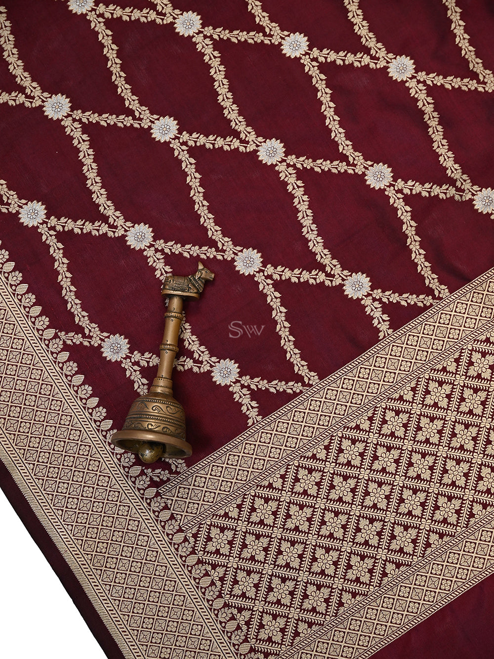 Wine Jaal Katan Silk Handloom Banarasi Dupatta - Sacred Weaves