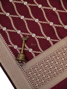 Wine Jaal Katan Silk Handloom Banarasi Dupatta - Sacred Weaves