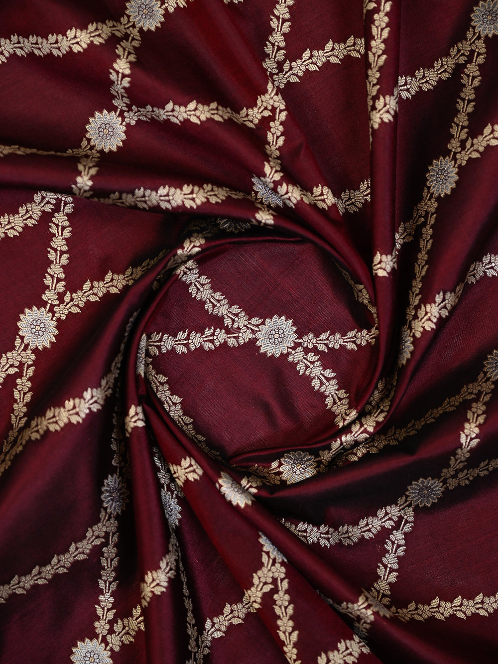 Wine Jaal Katan Silk Handloom Banarasi Dupatta - Sacred Weaves