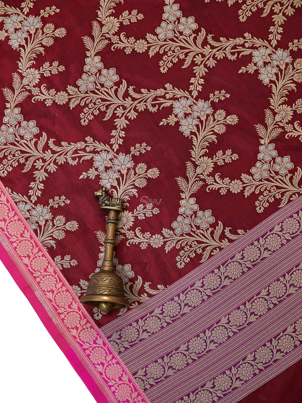 Wine Jaal Katan Silk Handloom Banarasi Dupatta - Sacred Weaves