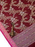 Wine Jaal Katan Silk Handloom Banarasi Dupatta - Sacred Weaves