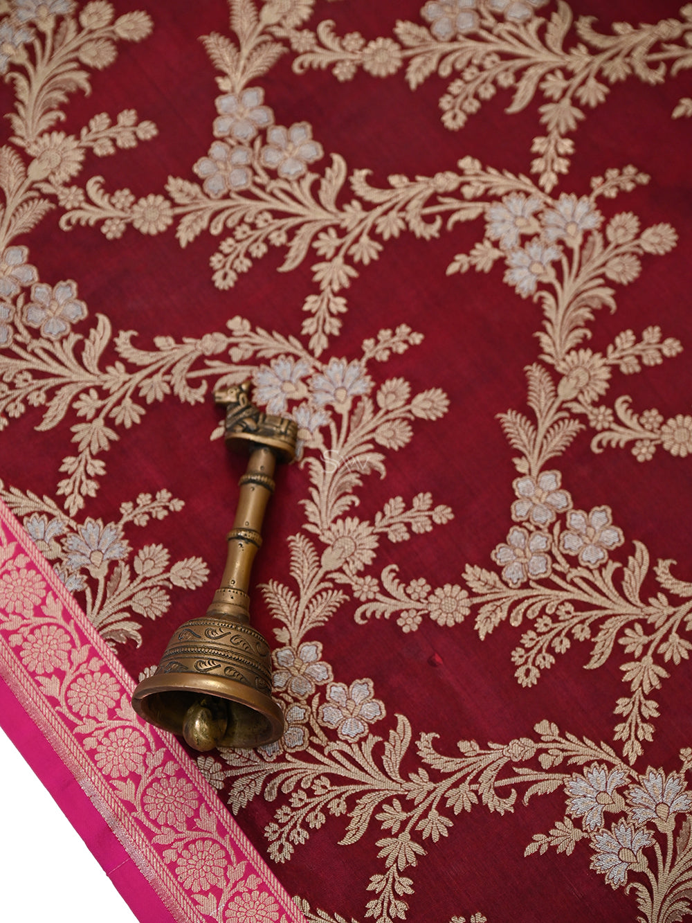 Wine Jaal Katan Silk Handloom Banarasi Dupatta - Sacred Weaves