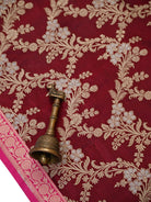 Wine Jaal Katan Silk Handloom Banarasi Dupatta - Sacred Weaves