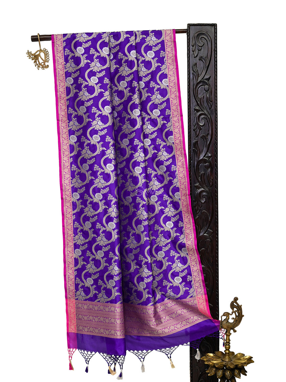 Purple Jaal Katan Silk Handloom Banarasi Dupatta - Sacred Weaves