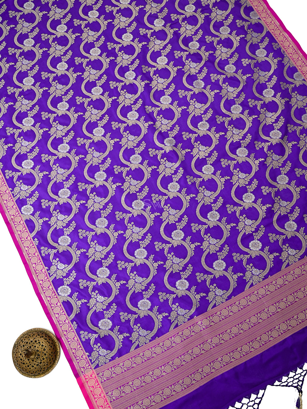 Purple Jaal Katan Silk Handloom Banarasi Dupatta - Sacred Weaves