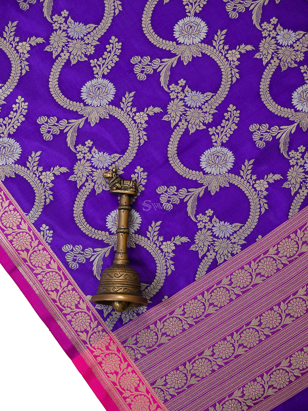 Purple Jaal Katan Silk Handloom Banarasi Dupatta - Sacred Weaves
