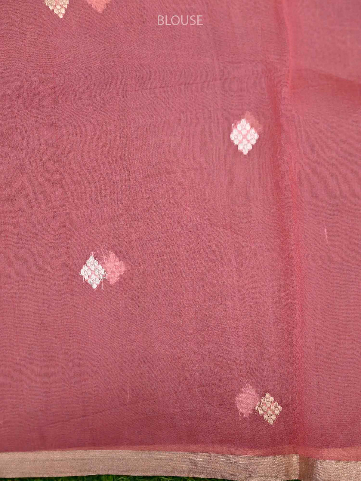 Pink Stripe Organza Printed Banarasi Saree - Sacred Weaves