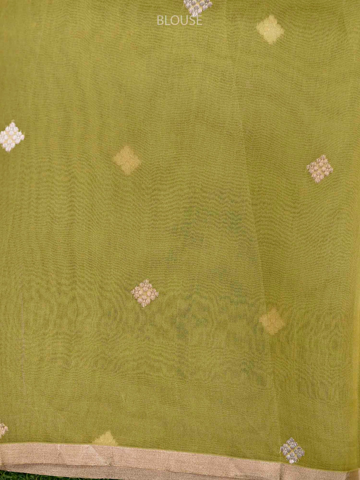 Yellow Peach Stripe Organza Printed Banarasi Saree - Sacred Weaves