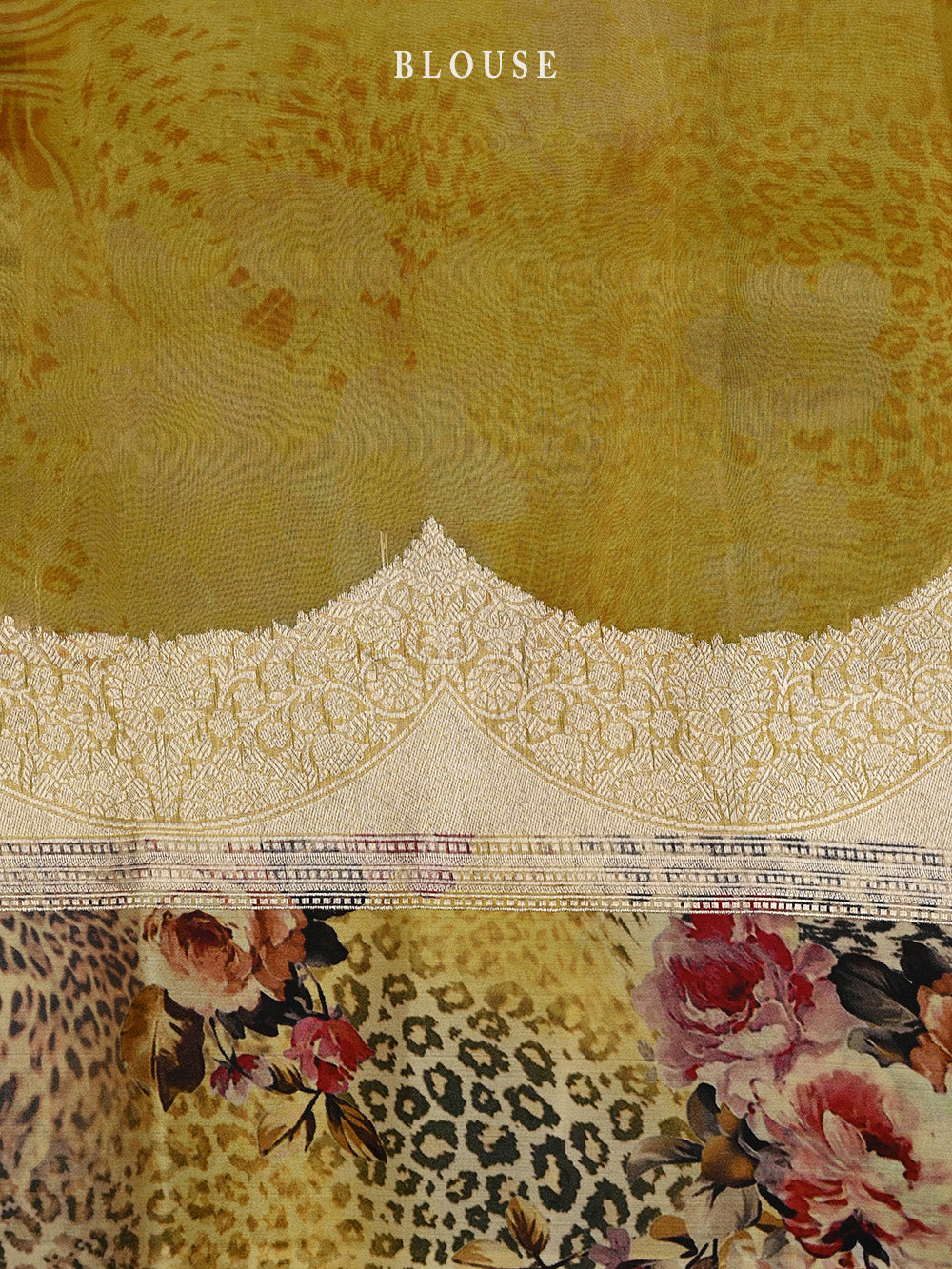Mustard Booti Organza Printed Banarasi Saree - Sacred Weaves