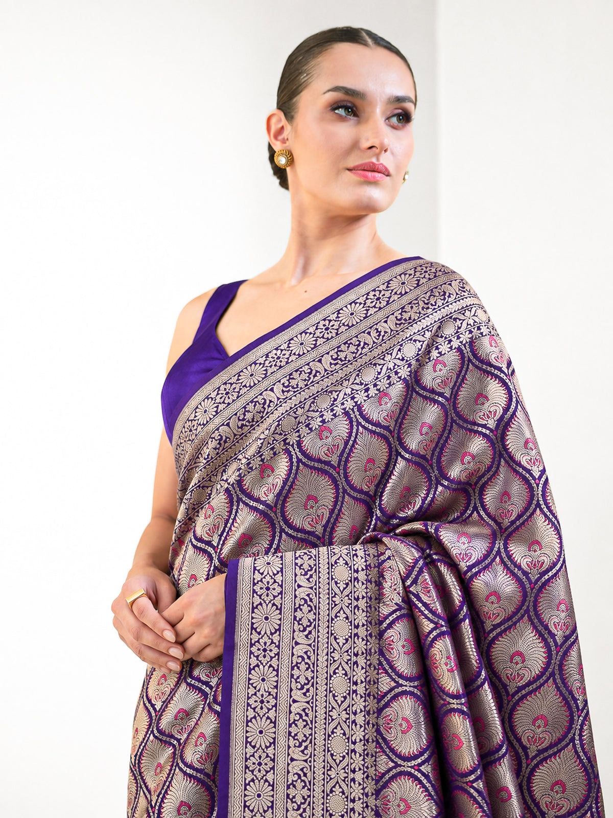 Purple Brocade Silk Meenakari Handloom Banarasi Saree - Sacred Weaves