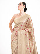 Beige Brocade Meenakari Silk Handloom Banarasi Saree - Sacred Weaves